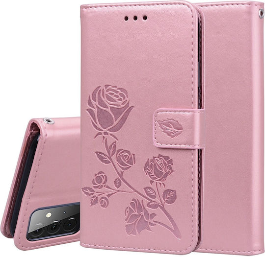 Tel1 Samsung Galaxy A72 4g A72 5g Rose Embossed Horizontal Book Case Rose Gold