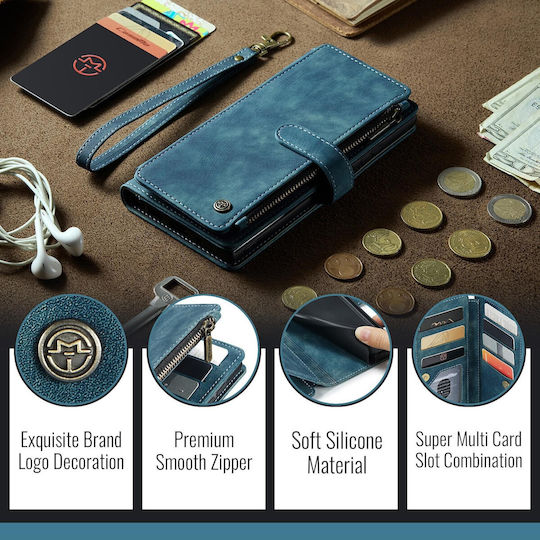Caseme C30 Samsung Galaxy S26 5g Card Slots Zipper Wallet Leather Case Blue