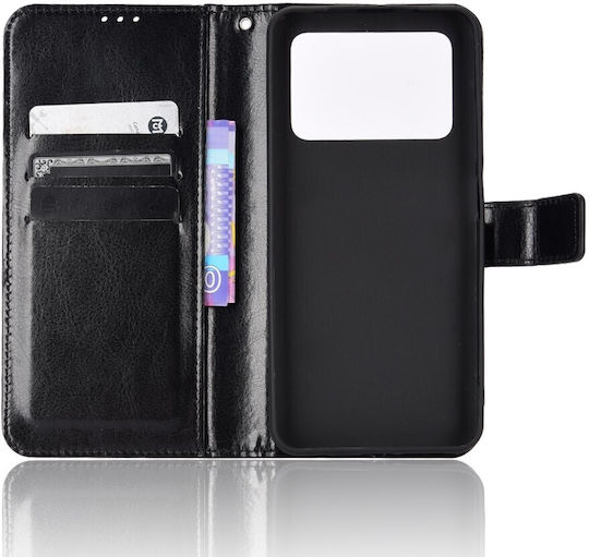 Tel1 Xiaomi Poco X4 Pro 5G Crazy Horse Textură Orizontală Husa Tip Carte Neagră