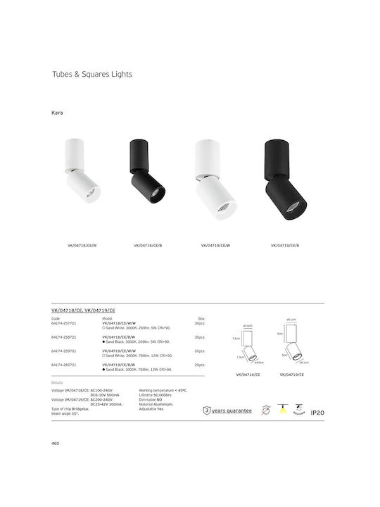 VK Lighting LED Warm White Spot in Black Colour