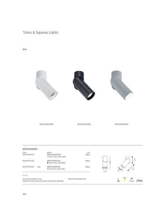VK Lighting Decken- und Wandleuchte in Grau Farbe