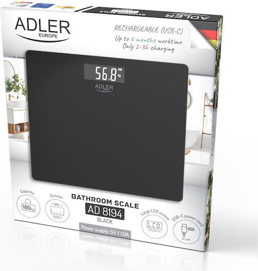 Adler Ψηφιακή Ζυγαριά 180kg Μαύρη AD 8194b