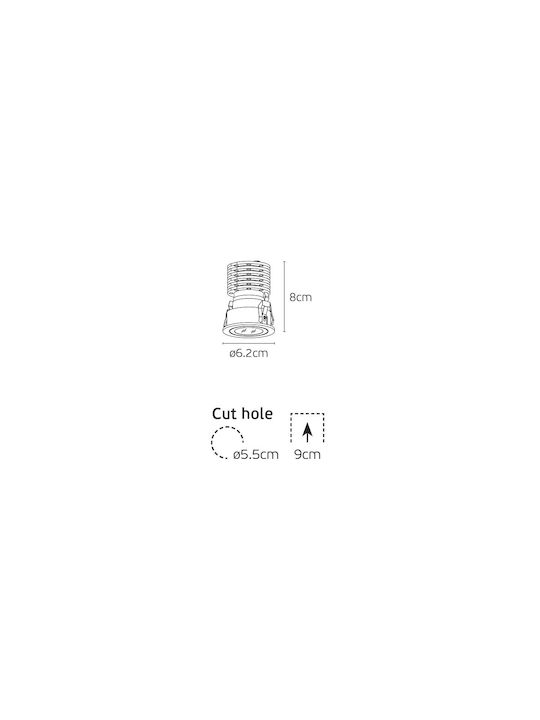 VK Lighting Metallic Recessed Spot with Built-in LED and Natural White Light Black 6.2x6.2cm VK Lighting Metallic Recessed Spot with Built-in LED and Natural White Light Black 6.2x6.2cm