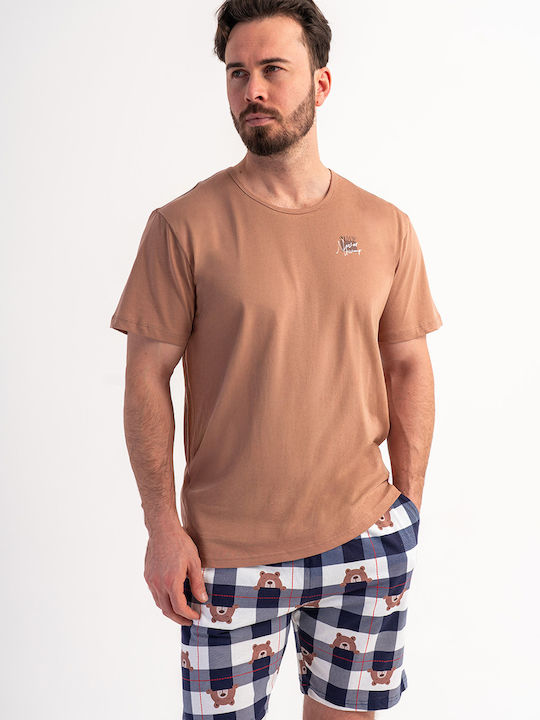 Vienetta Secret Summer Checked Men's Pyjama Pants Brown
