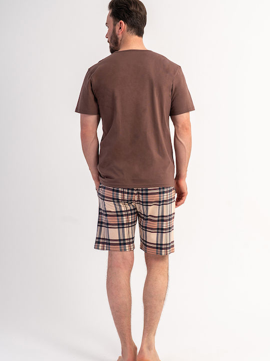 Vienetta Secret Summer Checked Men's Pyjama Pants Brown