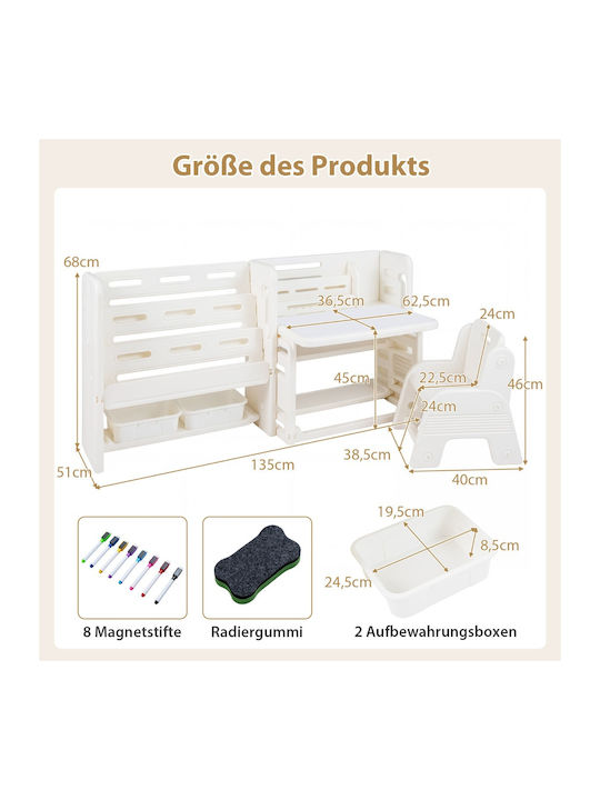 Kids Desk with Library Made of Melamine White 68x51x135cm