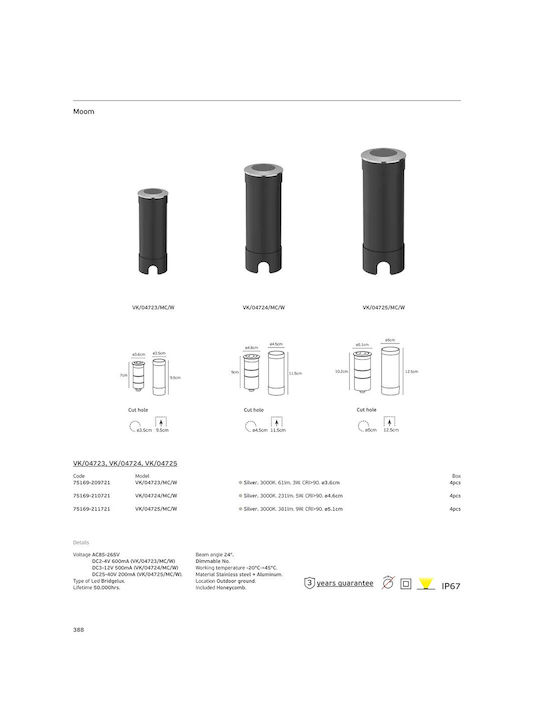 VK Lighting LED Außenstehlampe Für Außenbereich 9W Mit Warmen Weißem Licht IP67 Silber