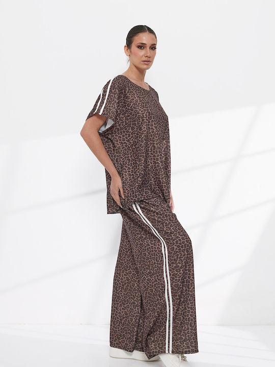 Damen Braunes Set mit Hosen für Damen mit Gummiband