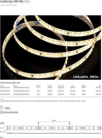 VK Lighting Smart LED Strip Wi-Fi 24V Natural White Light 5m Type SMD2835