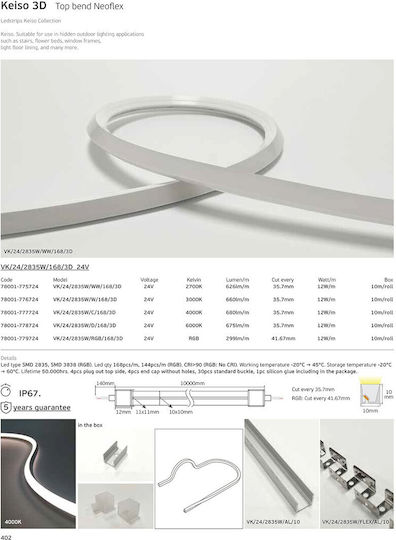 VK Lighting Waterproof Smart LED Strip Wi-Fi 24V RGB Light 3m