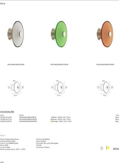 VK Lighting Wandleuchte mit Integrierte LED und Warmes Weiß Licht Orange