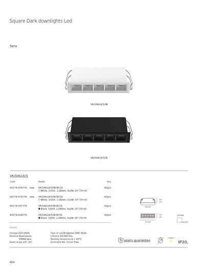 VK Lighting LED Γραμμικό Χωνευτό Φωτιστικό Οροφής 5W Θερμό Λευκό IP20 με Ρυθμιζόμενη Ένταση Μ14.7xΒ4.9xΥ4.5εκ.