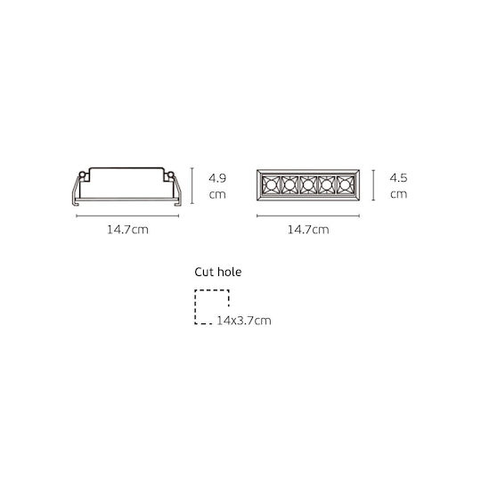 VK Lighting LED Linear Recessed Ceiling Light 5W Warm White IP20 with Adjustable Intensity M14.7xW4.9xH4.5cm