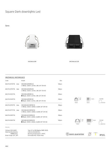 VK Lighting LED Γραμμικό Χωνευτό Φωτιστικό Οροφής 2W Θερμό Λευκό IP20 με Ρυθμιζόμενη Ένταση Μ4.9xΒ4.5xΥ4.5εκ.