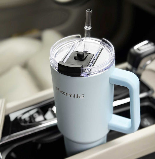 Kamille Stainless Steel Thermos Glass 1.2lt with Handle and Straw