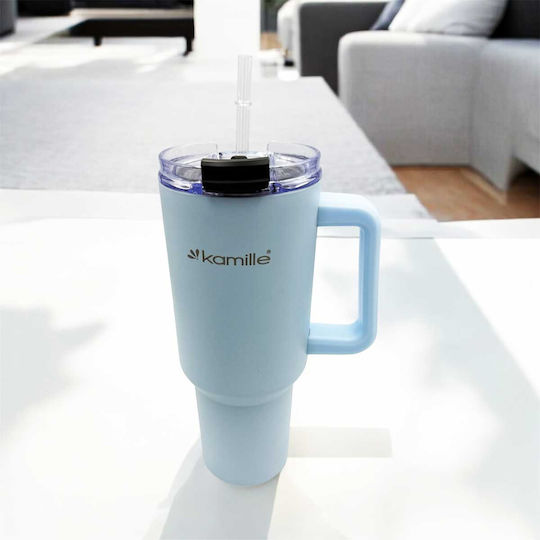 Kamille Stainless Steel Thermos Glass 1.2lt with Handle and Straw