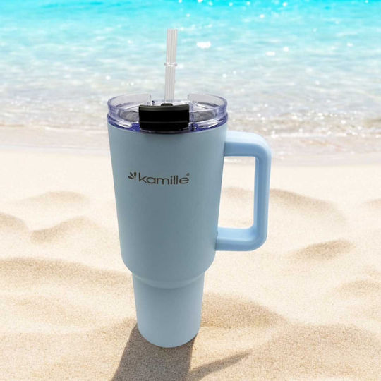 Kamille Stainless Steel Thermos Glass 1.2lt with Handle and Straw