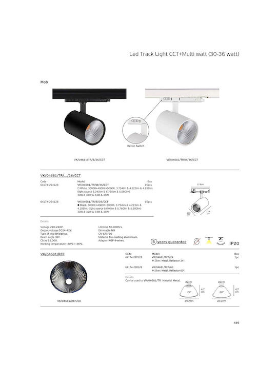 VK Lighting LED Warm to Cool White Spot in Black Colour