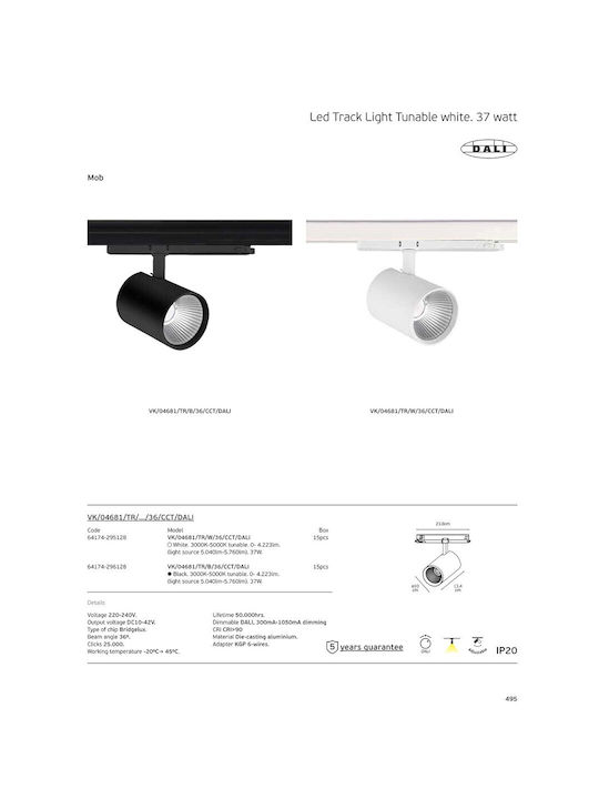 VK Lighting Spot Led Bianco Reglabil În Culoare Neagră