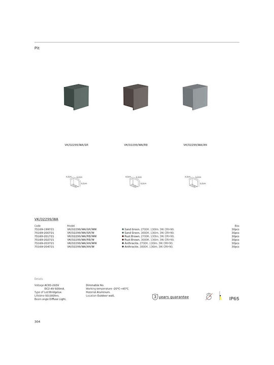 VK Lighting Wall-Mounted Outdoor LED Lighting IP65 With Warm White Light