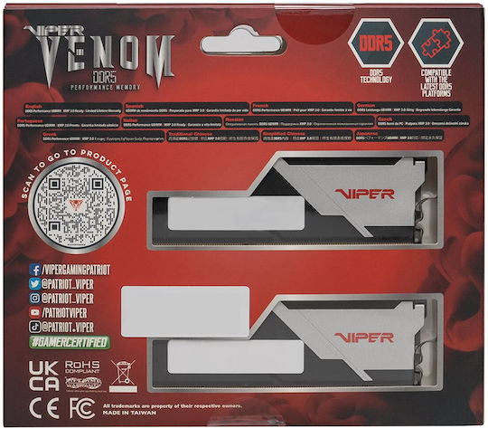 Patriot Viper Venom DDR5 16GB RAM with 2x8GB Modules and Speed 6000 for Desktop