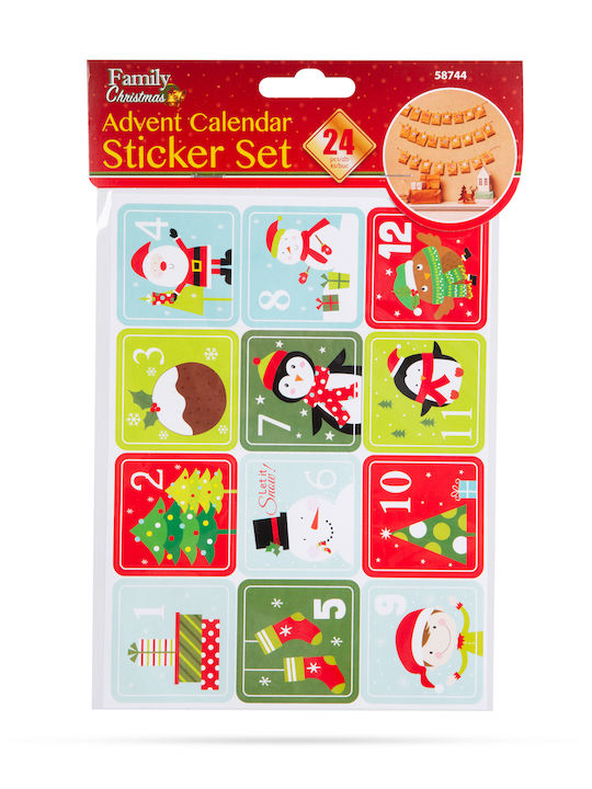 Weihnachtsaufkleber Set Adventskalender 1-24 5x5 Cm Selbstklebende Weihnachtsdekoration