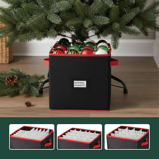 Relaxdays Christmas Bauble Storage Box 33x33x33cm Capacity 64 Baubles Red Black