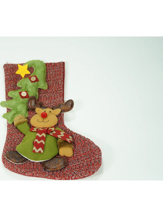 Ciorap Decorativ De Crăciun Cu Ren M45xL20cm Roșu