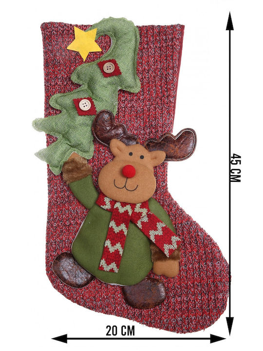 Ciorap Decorativ De Crăciun Cu Ren M45xL20cm Roșu
