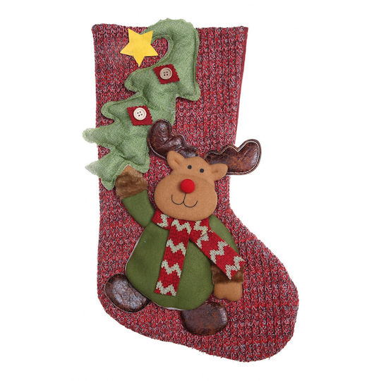 Christmas Decorative Sock with Reindeer H45xW20cm Red