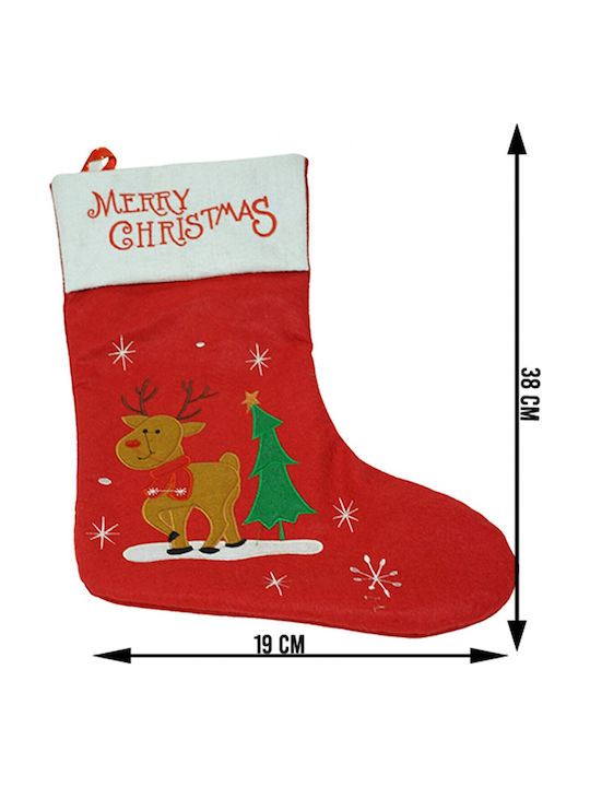 Ciorap Decorativ De Crăciun Cu Ren M38xL19cm Roșu