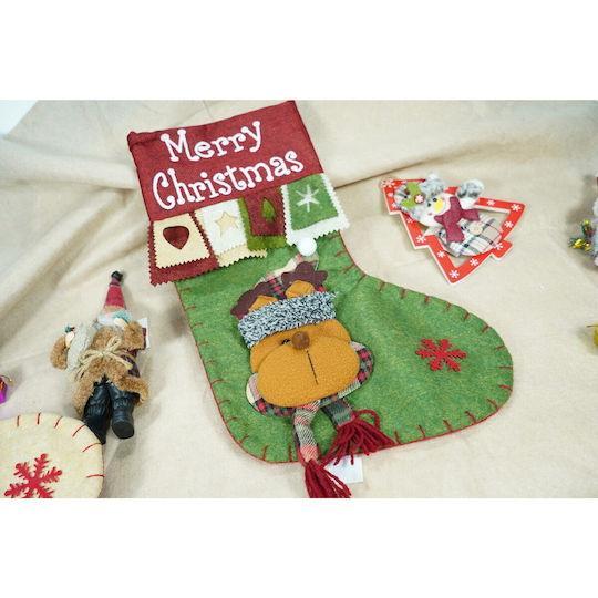 Christmas Decorative Sock with Reindeer M40xW20cm Green