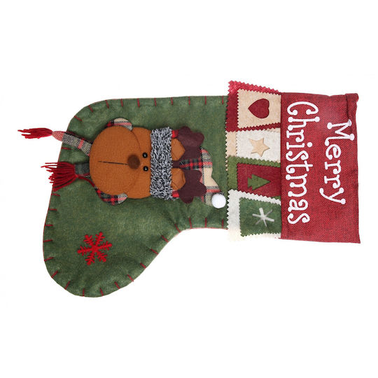 Christmas Decorative Sock with Reindeer M40xW20cm Green