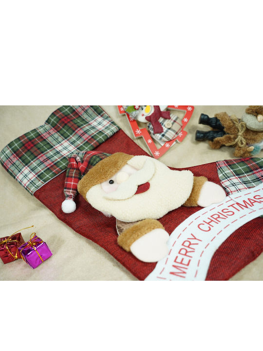 Ciorap Decorativ De Crăciun Cu Moș Crăciun M45xL23cm Roșu