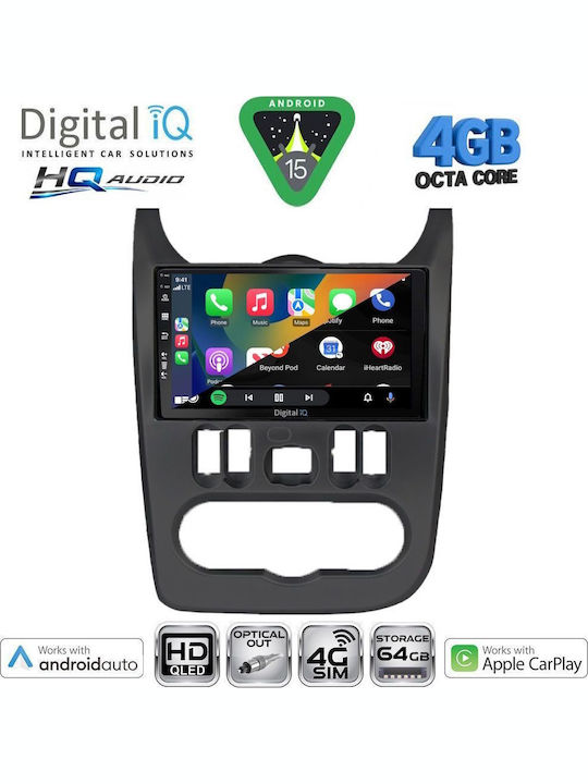 Digital IQ Car Audio System for Renault Logan Dacia Duster Logan Sandero 2006-2012 Bluetooth USB WiFi GPS Apple CarPlay Android Auto with 9" Touch Screen