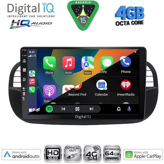 Digital IQ Car Audio System for Fiat 500 2007-2015 Bluetooth USB WiFi GPS Apple CarPlay Android Auto with 9" Touch Screen