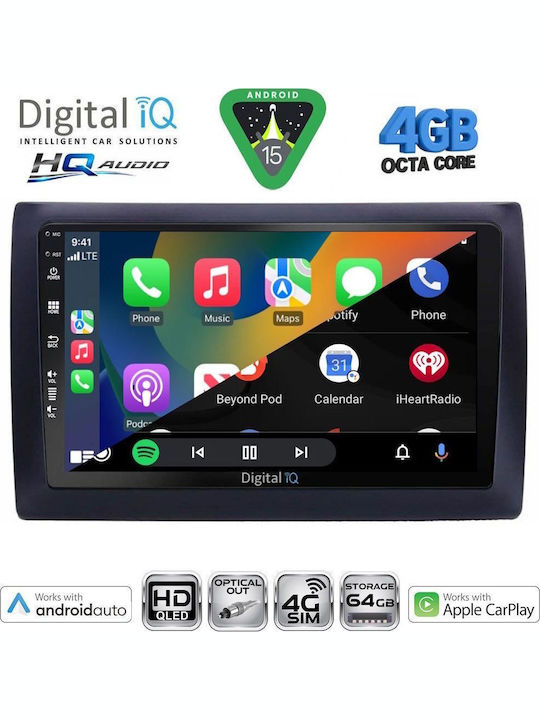Digital IQ Car Audio System for Fiat Stilo 2001-2007 (Bluetooth/USB/WiFi/GPS/Apple CarPlay/Android Auto) with 9" Touch Screen
