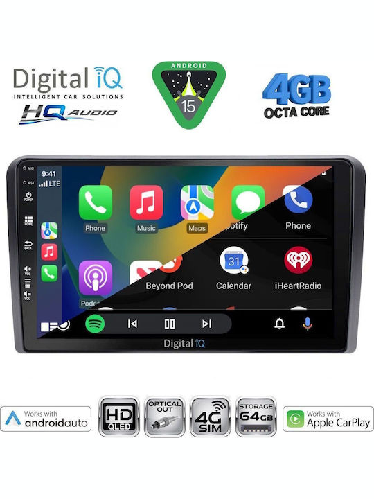 Digital IQ Car Audio System for Fiat 500 2016 with Touch Screen 9" Digital IQ BXK 19131 CPAA Bluetooth USB Wi-Fi GPS Apple CarPlay Android Auto