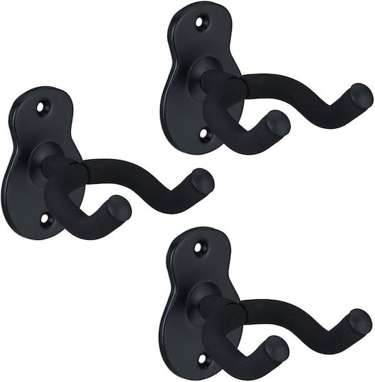 Relaxdays Guitar Wall Mount Set 3 Black 9.5x12x8 Cm