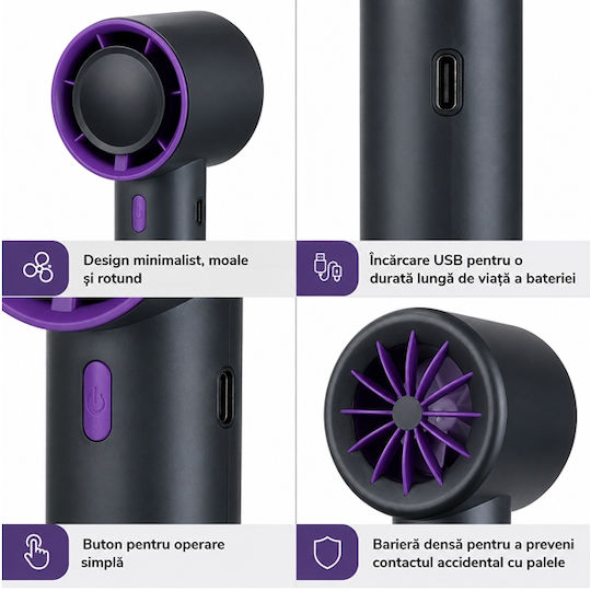 Depox Ventilator Portabil Turbo 99 Viteze Display Led USB Reîncărcabil Negru