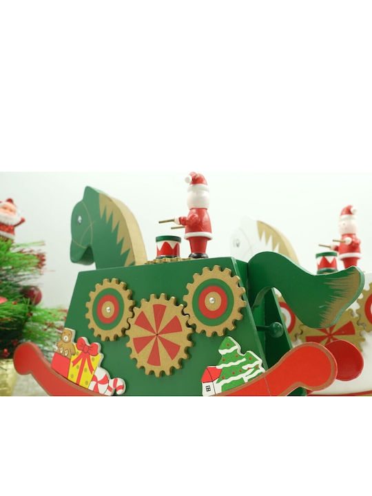 Cutie Muzicală Decorată De Crăciun Cal Verde Din Lemn 18 Cm X 25 Cm Pentru Interior Alista Home