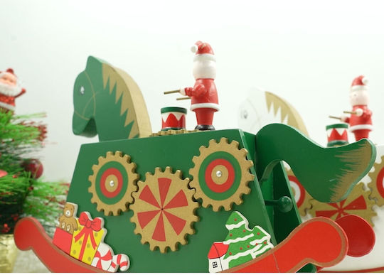 Christmas Decorated Music Box Pony Green Wooden 18 Cm X 25 Cm Indoor Alista Home