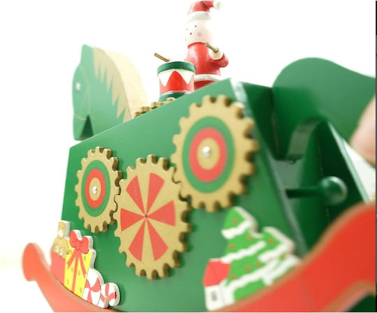 Christmas Decorated Music Box Pony Green Wooden 18 Cm X 25 Cm Indoor Alista Home