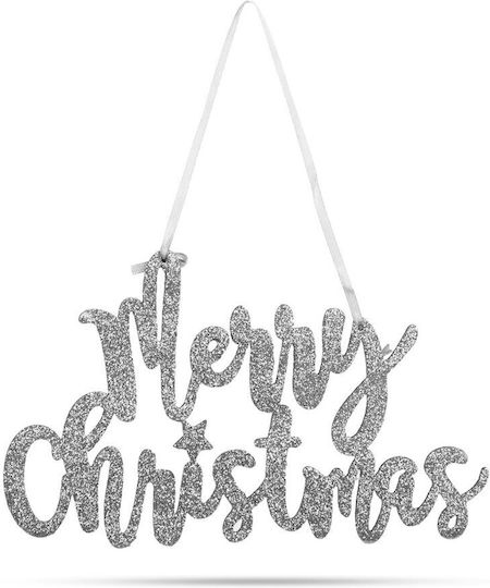 Decorațiune De Crăciun Merry Christmas Argintie 20 X 12 Cm Banner Decorativ