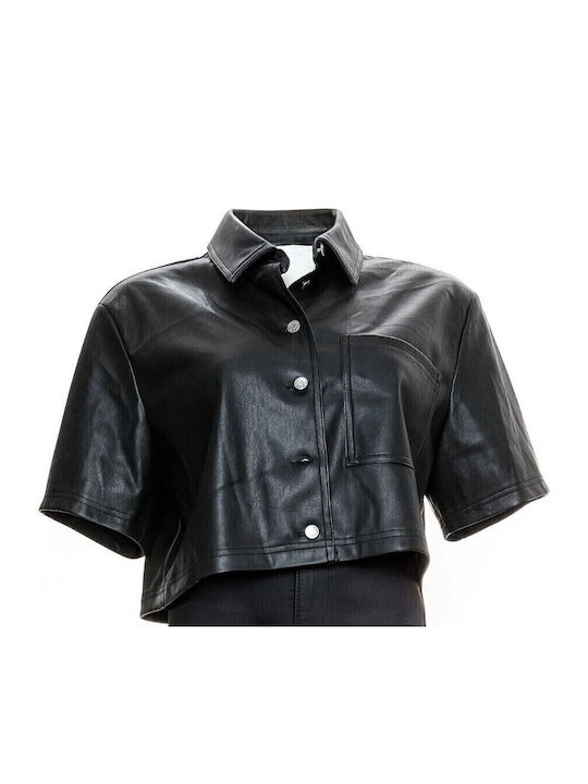Women's Leather Black Blouse