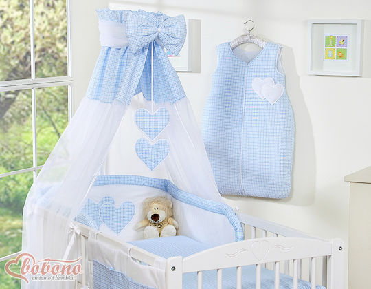 Bobono Crib Set Blue Checkered 5 Pieces