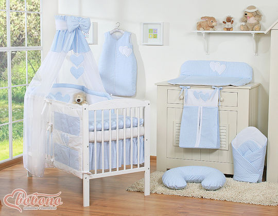 Bobono Crib Set Blue Checkered 5 Pieces