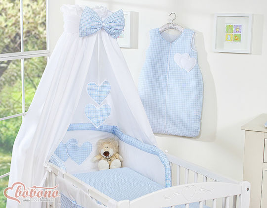 Bobono Crib Set Blue Checkered 5 Pieces