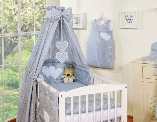 Bobono Bobono Baby Bettwäsche-Set Für Krippe Grau 5 Stück 5cz-120/tiul/herzen/535