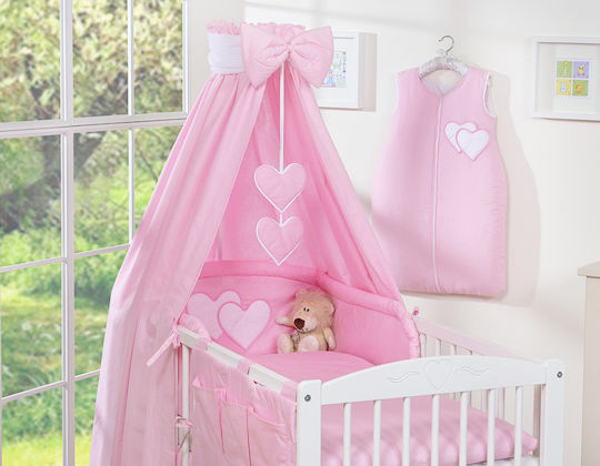 Bobono Baby Bettwäsche-Set Für Krippe Pink 5 Stücke 5cz-135/tiul/herzen/517